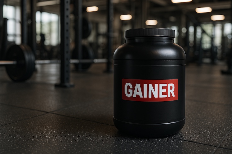 pot de gainer posé dans une salle de musculation